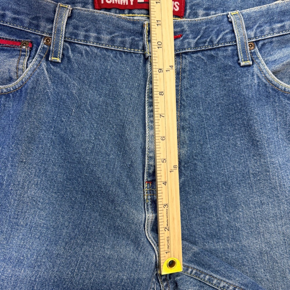 Tommy‎ Jeans Straight Leg Denim Mens 34x30 Blue Frayed Hem 90s Vintage - Picture 11 of 15